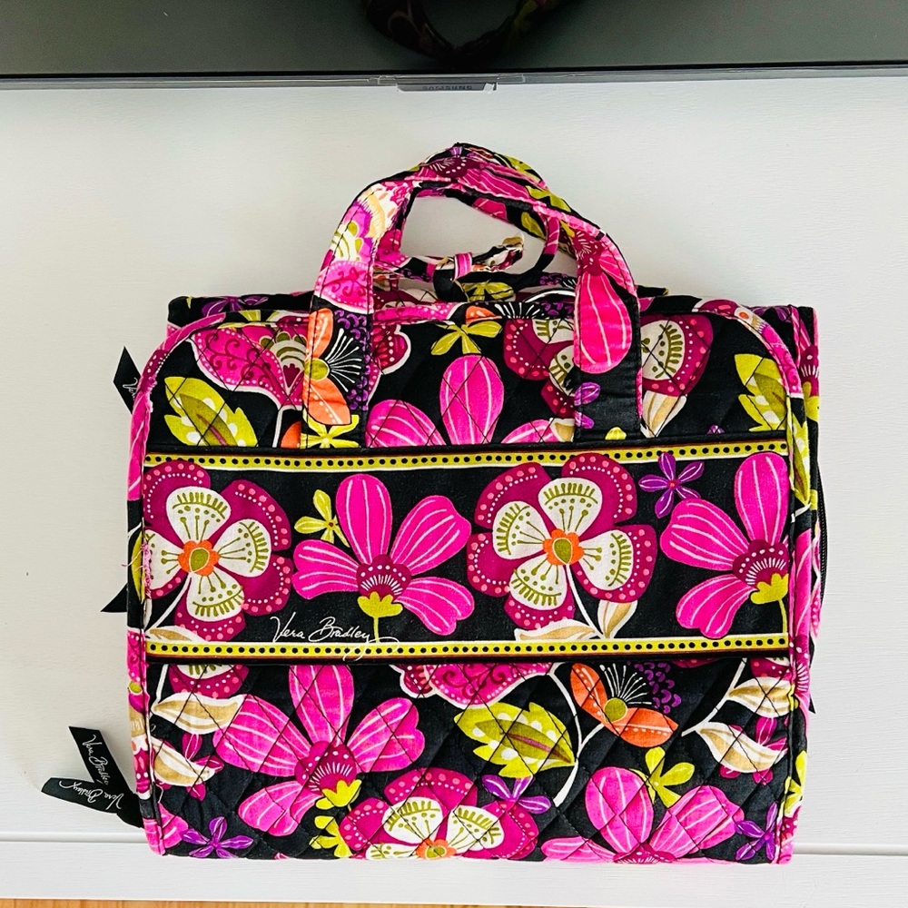 Vera Bradley Pink Floral Hanging Organizer Folding Travel Cosmetic Bag Zippers